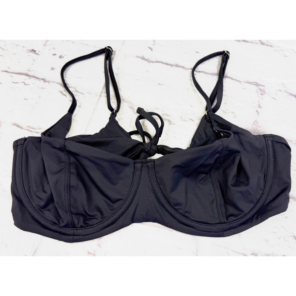 Frankies Bikinis Black Underwire Bikini Top Sz L Solid Adjustable Strap Tie Back